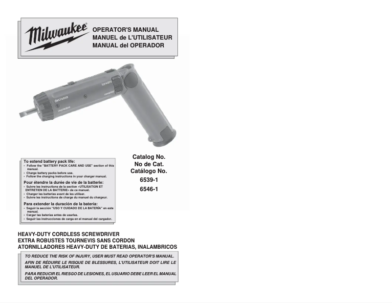 Página 1 del manual Manual de usuario Milwaukee 6547-22