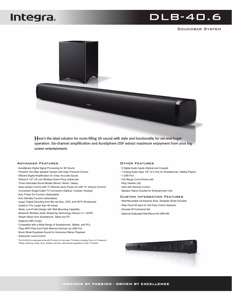 Página 1 del manual Ficha técnica Integra DLB-40.6
