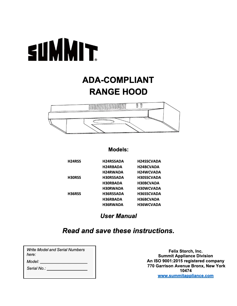 Page n°1 - Manuel utilisateur Summit H30RSSADA