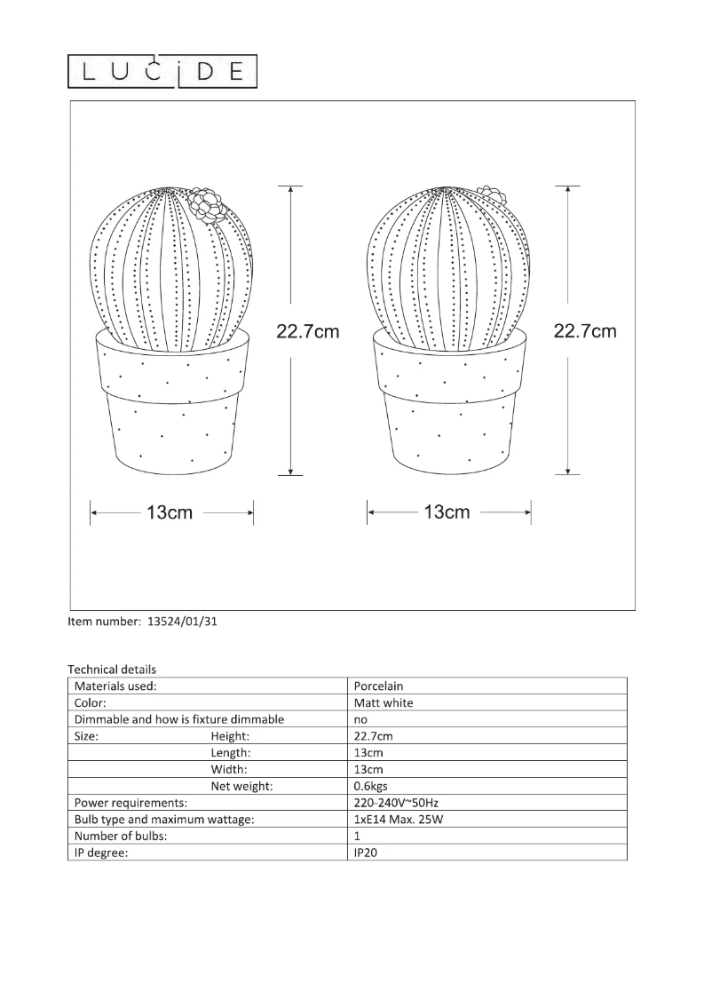 Page n°1 - Manuel utilisateur Lucide Cactus 13524/01/31