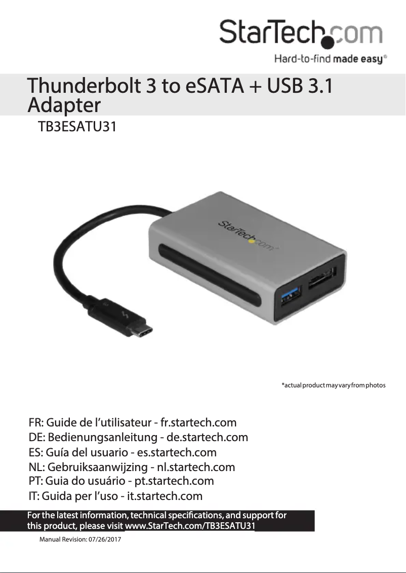 Page n°1 - Manuel utilisateur StarTech.com TB3ESATU31