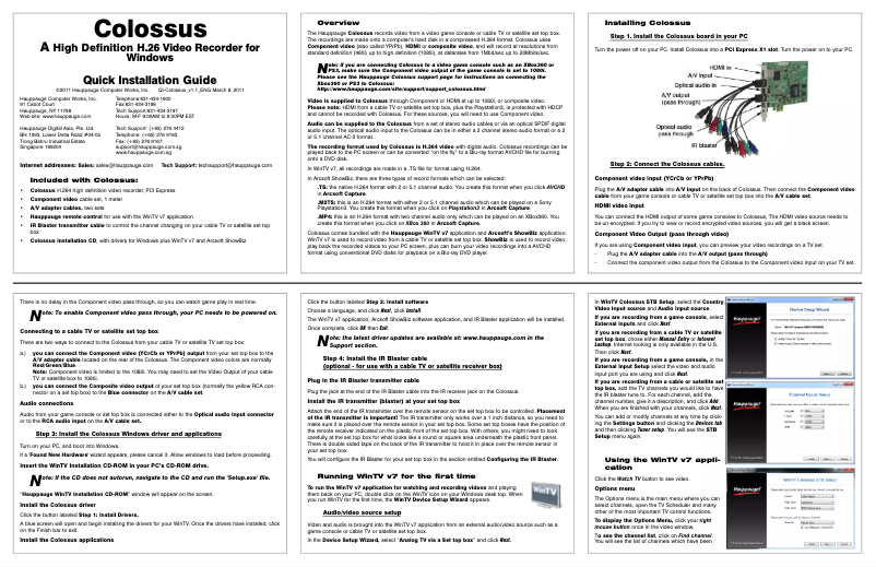 Page 1 de la notice Manuel utilisateur Hauppauge Colossus