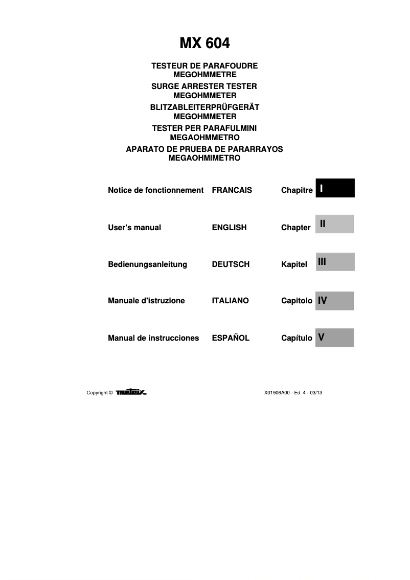 Page n°1 - Manuel utilisateur Metrix MX 604