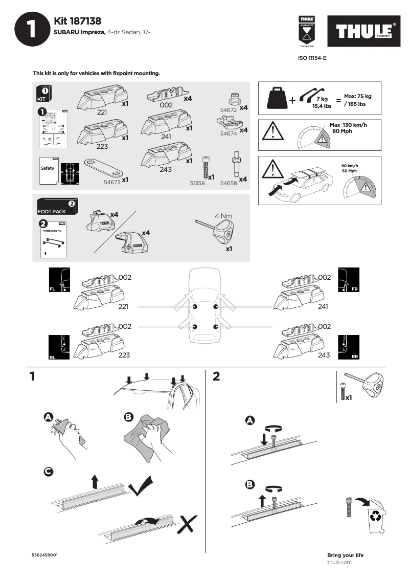 Page 1 de la notice Manuel utilisateur Thule Kit 187138