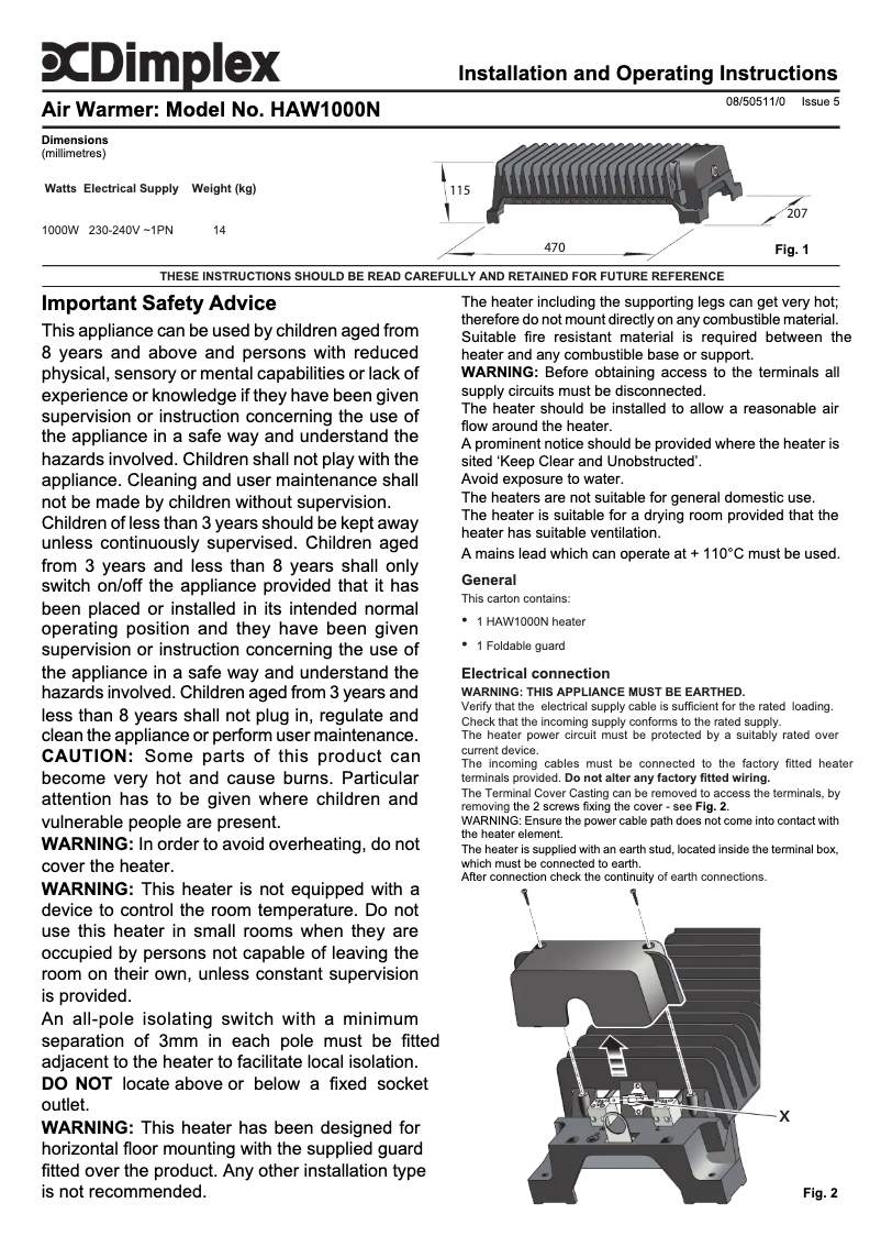 Page 1 de la notice Manuel utilisateur Dimplex HAW1000N