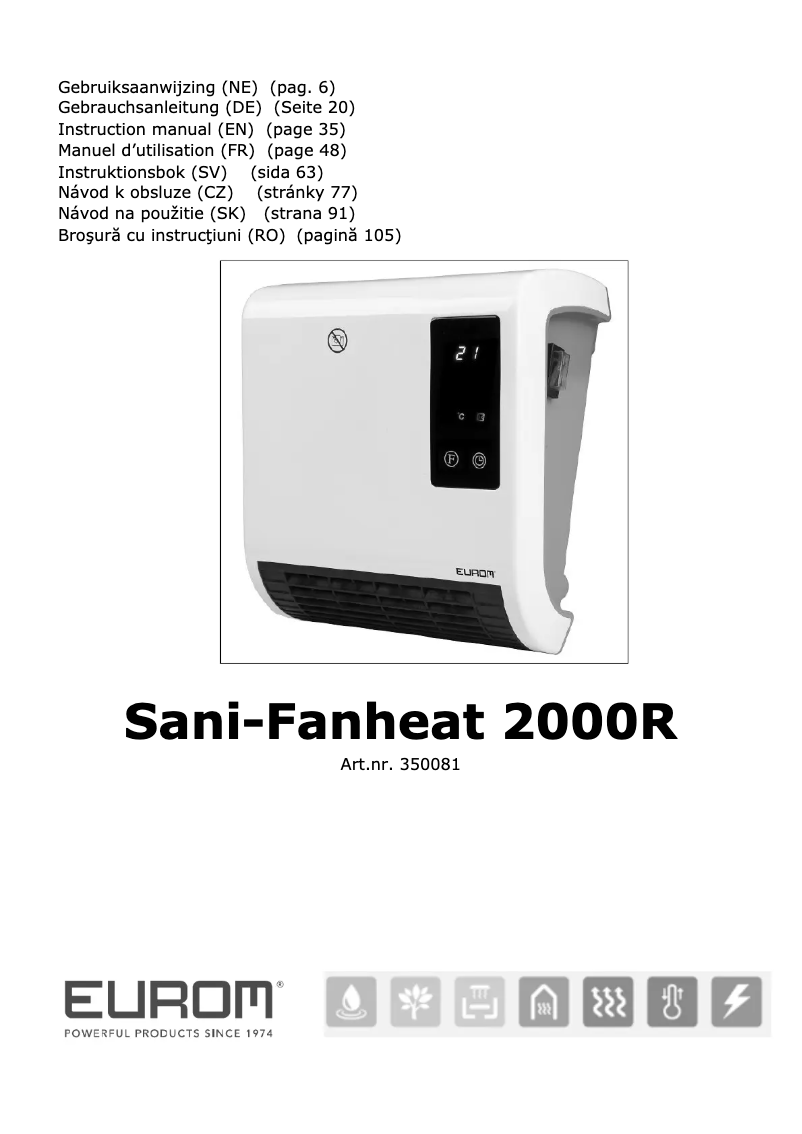 Page 1 de la notice Manuel utilisateur Eurom Sani-Fanheat 2000R