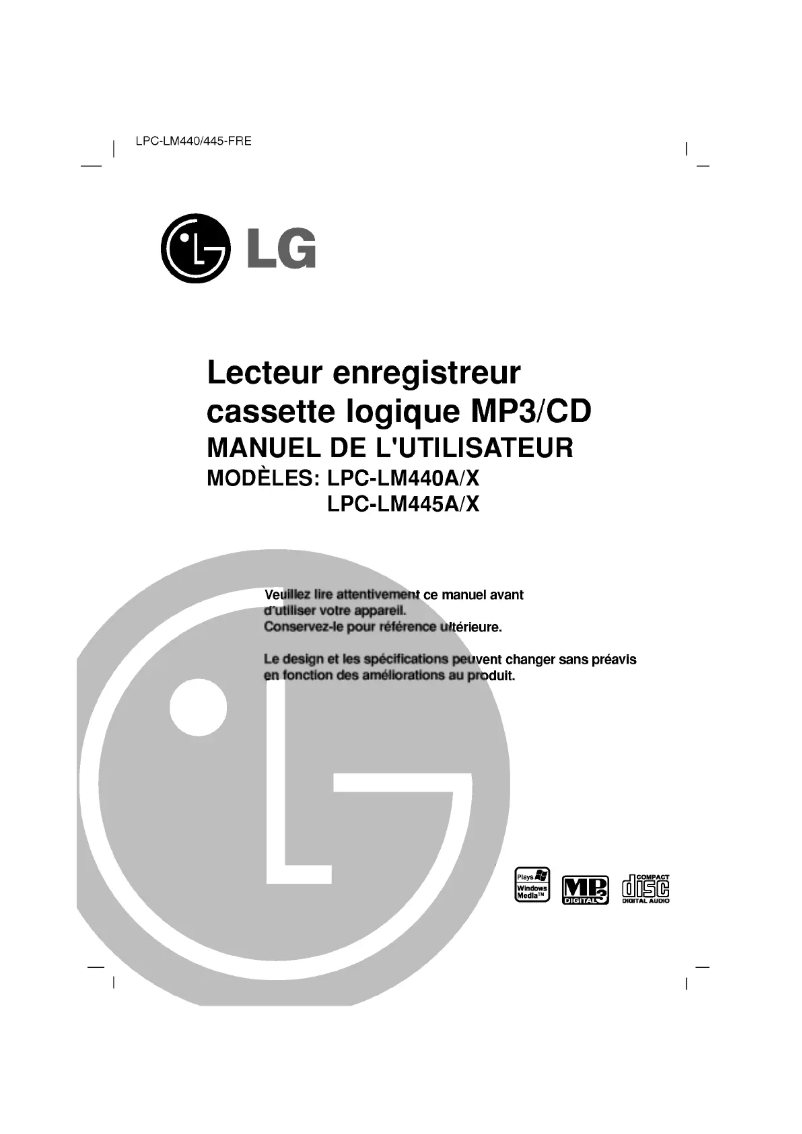 Page 1 de la notice Manuel utilisateur LG LPC-LM440A