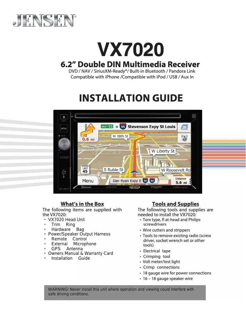 Page n°1 - Guide d'installation Jensen VX7020