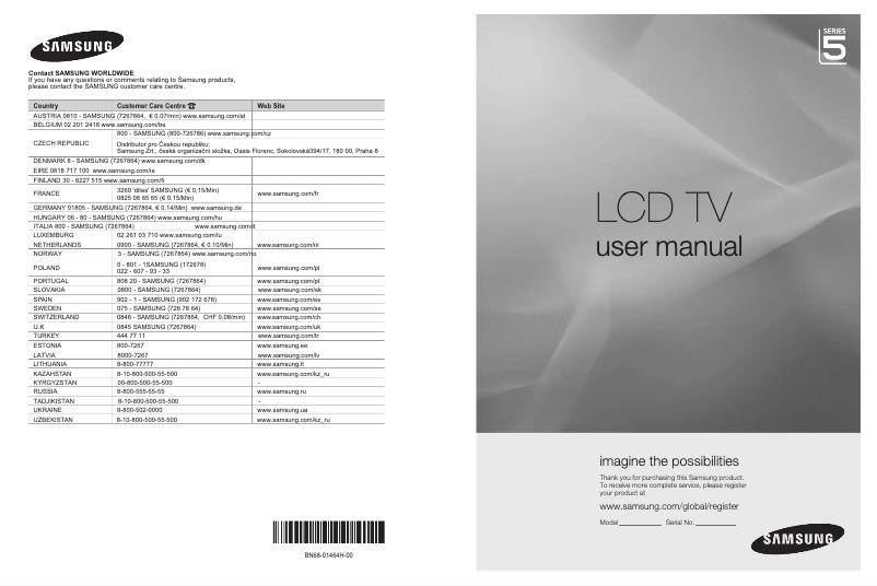 Page 1 de la notice Manuel utilisateur Samsung LE40A536T1F