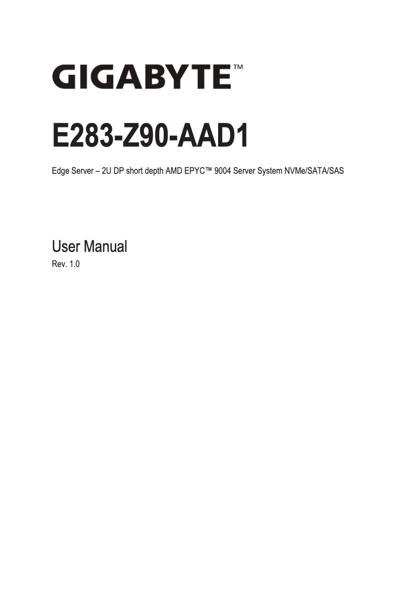 Page 1 de la notice Manuel utilisateur Gigabyte E283-Z90