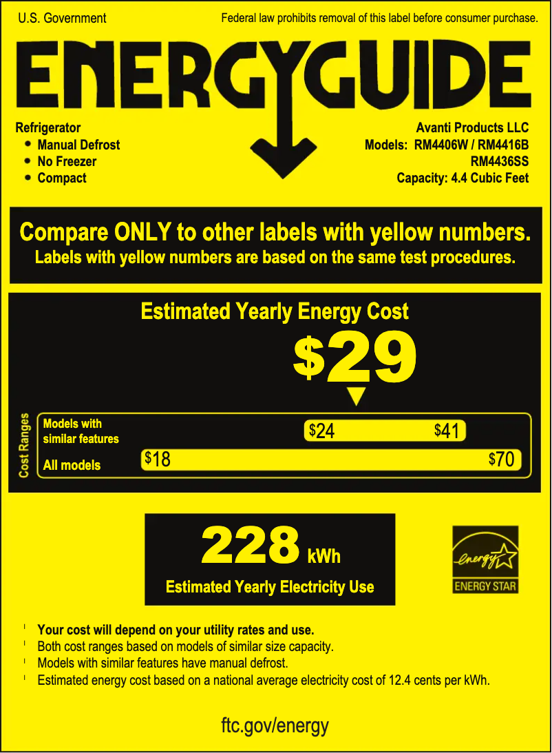 Page 1 de la notice Label énergétique Avanti RM46J0W