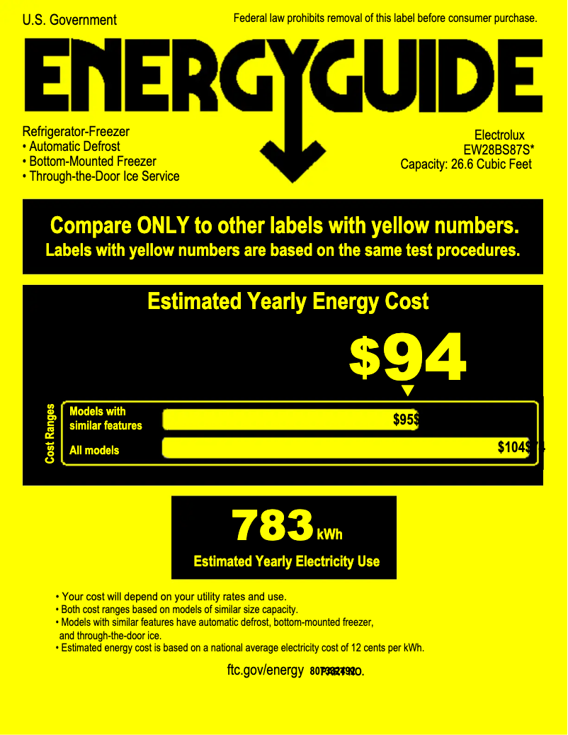 Page 1 de la notice Label énergétique Electrolux EW28BS87SS