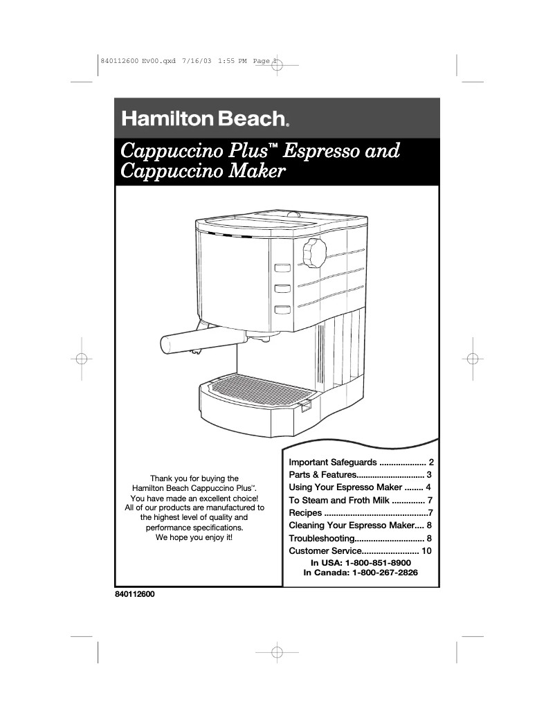 Page n°1 - Manuel utilisateur Hamilton Beach 40729