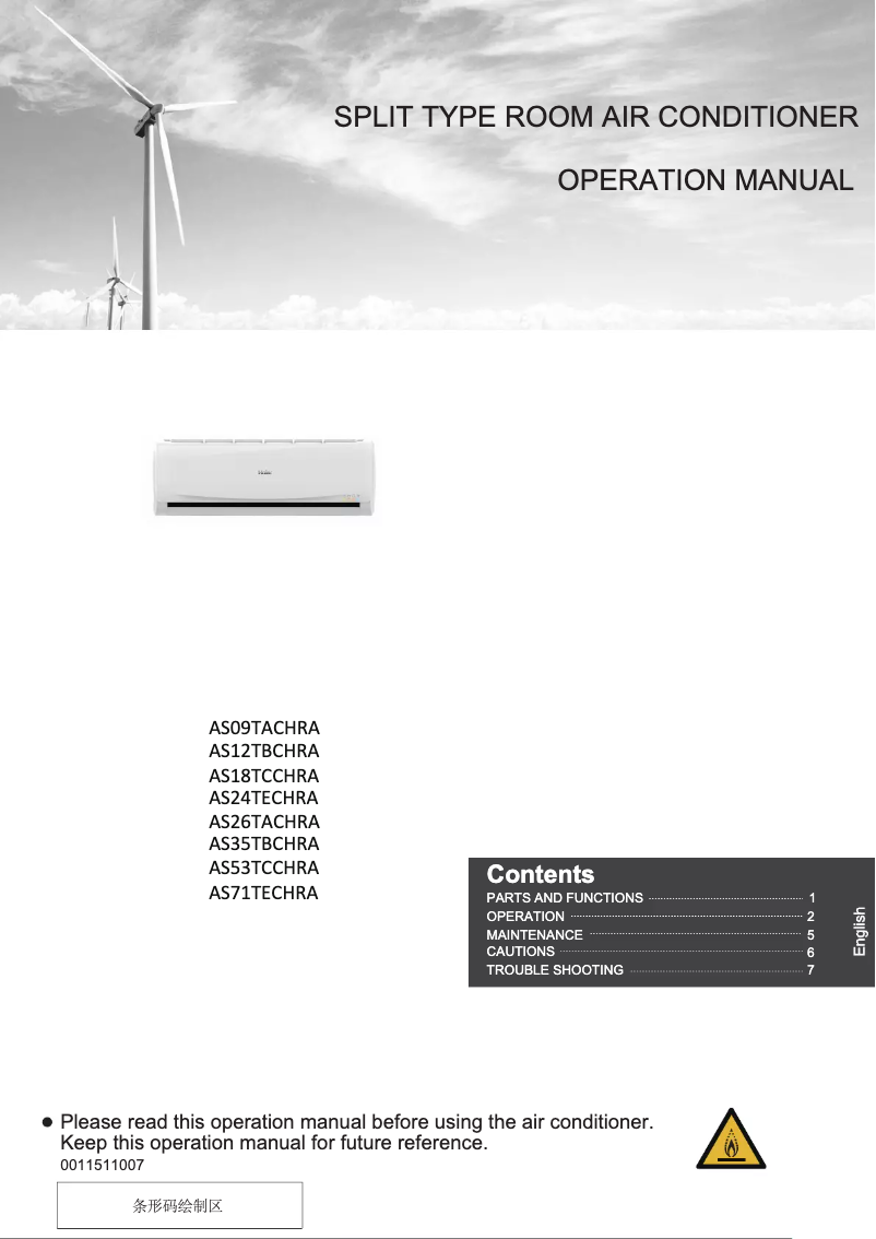 Page 1 de la notice Manuel utilisateur Haier AS35TBCHRA