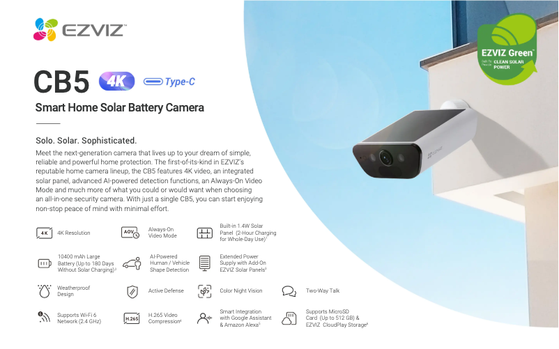 Page 1 de la notice Fiche technique EZVIZ CB5 4K