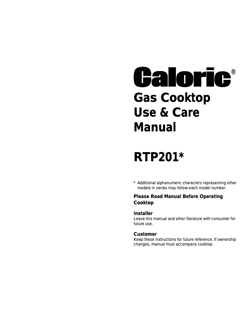 Page n°1 - Manuel utilisateur Caloric RTP201UL