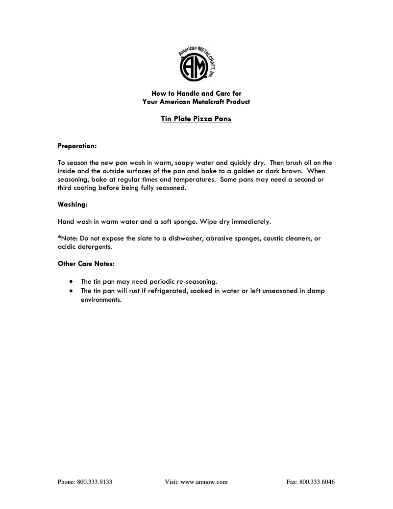 Page 1 de la notice Manuel utilisateur American Metalcraft T80072