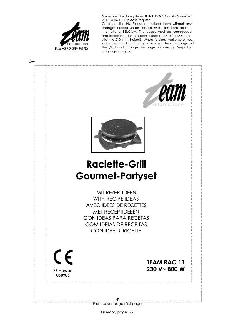 Page 1 de la notice Manuel utilisateur Team RAC 11