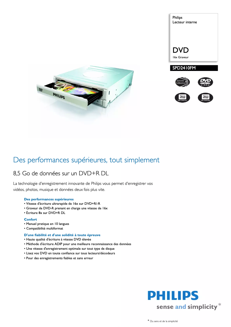 Page n°1 - Fiche technique Philips SPD2410FM