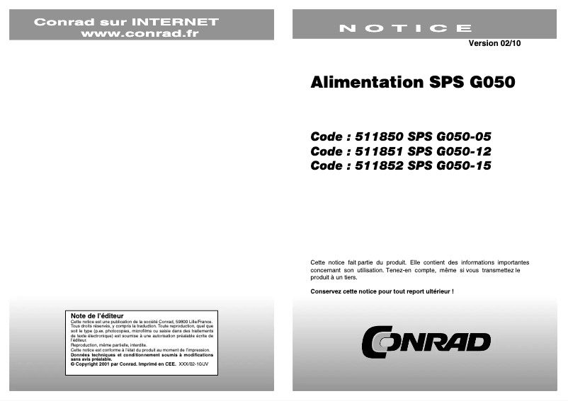 Image de la première page du manuel de l'appareil SPS G050-12