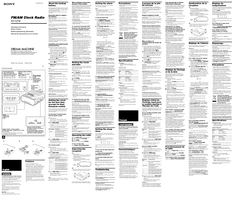 Page n°1 - Manuel utilisateur Sony ICF-C218S
