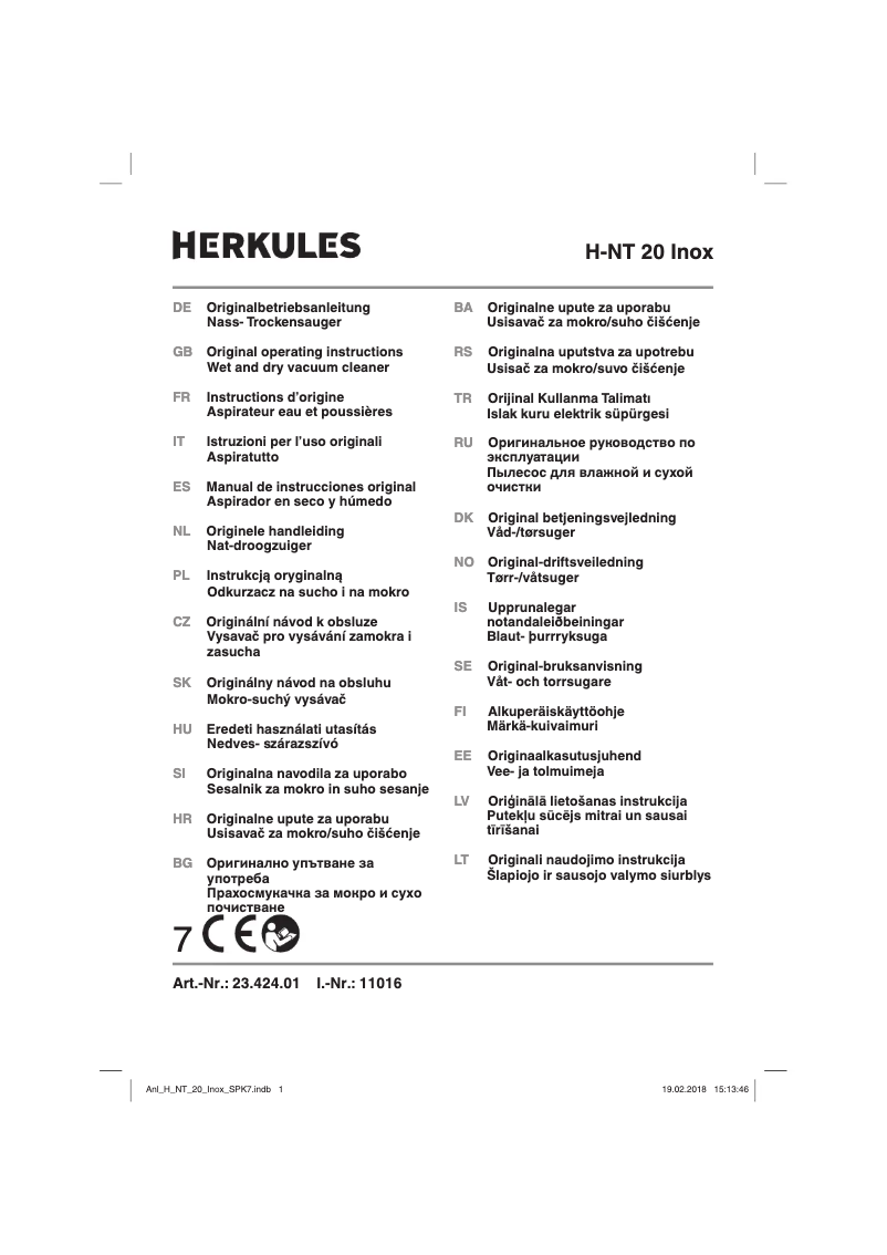 Page 1 de la notice Manuel utilisateur Herkules H-NT 20 Inox