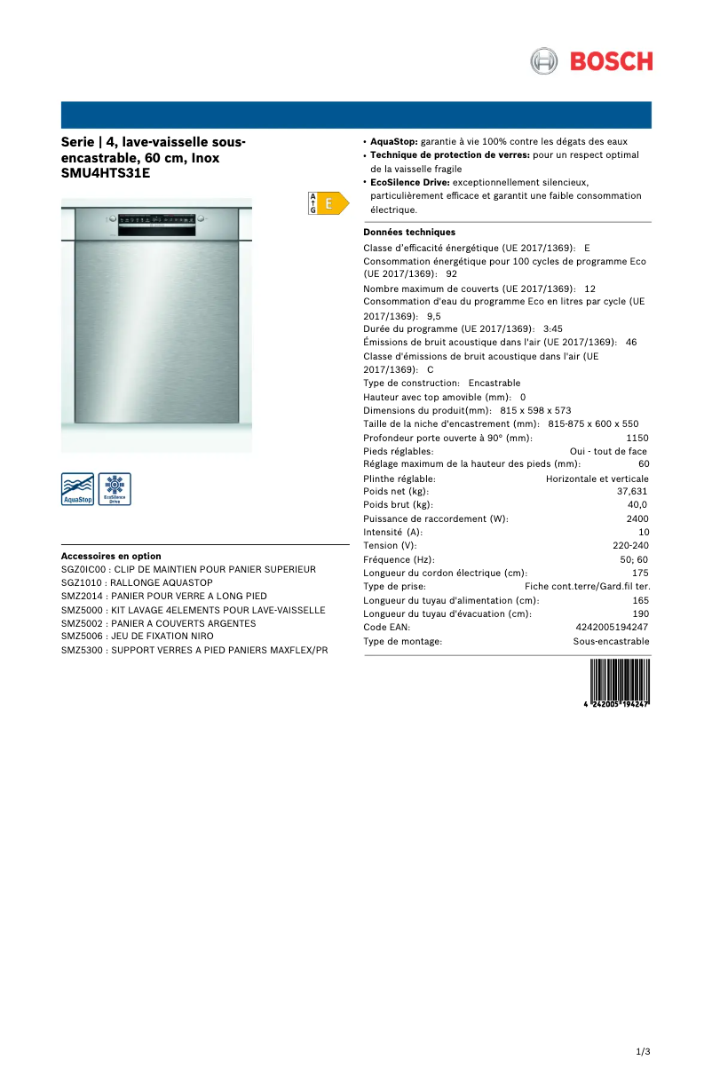 Image de la première page du manuel de l'appareil SMU4THS31E