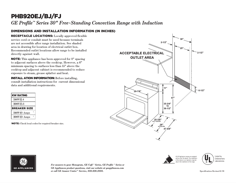 Page n°1 - Fiche technique GE Profile PHB920FJDS