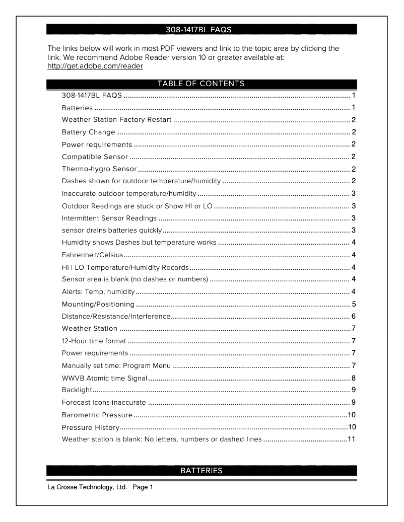Page n°1 - FAQ La Crosse Technology 308-1417BL