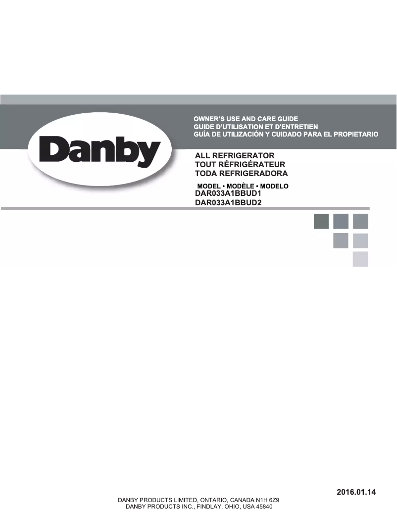 Page 1 de la notice Manuel utilisateur Danby DAR033A1BBUD2