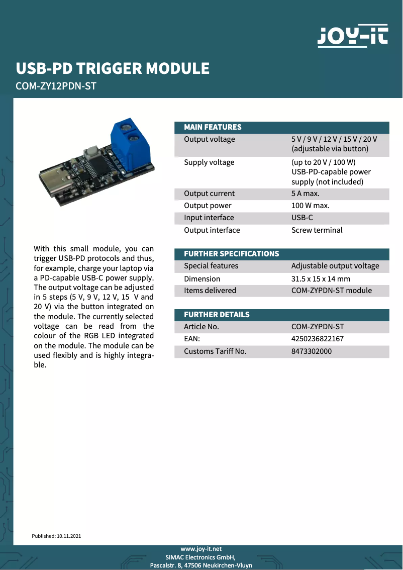 Image de la première page du manuel de l'appareil COM-ZY12PDN-ST