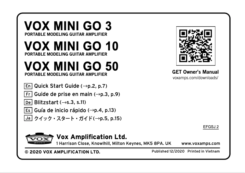 Page 1 de la notice Manuel utilisateur VOX MINI GO 50