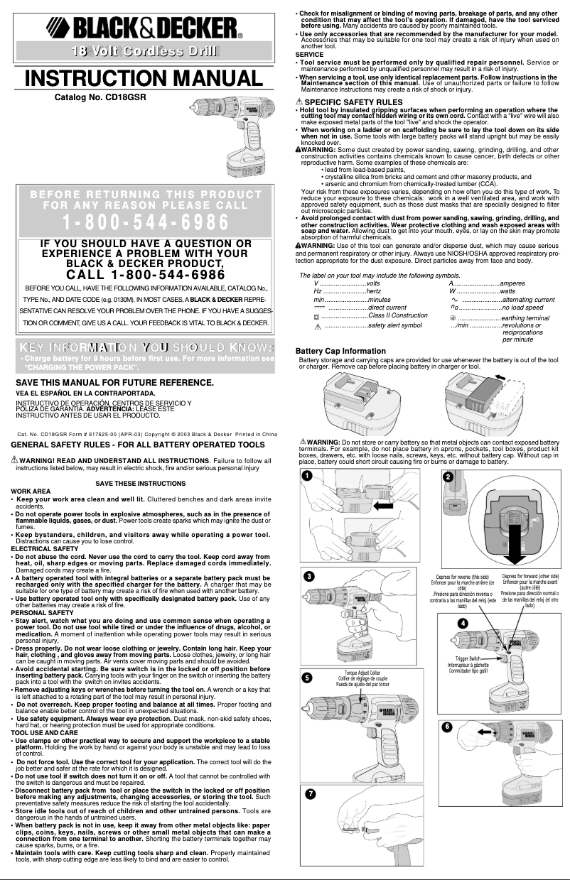 Page n°1 - Manuel utilisateur Black & Decker CD18GSR