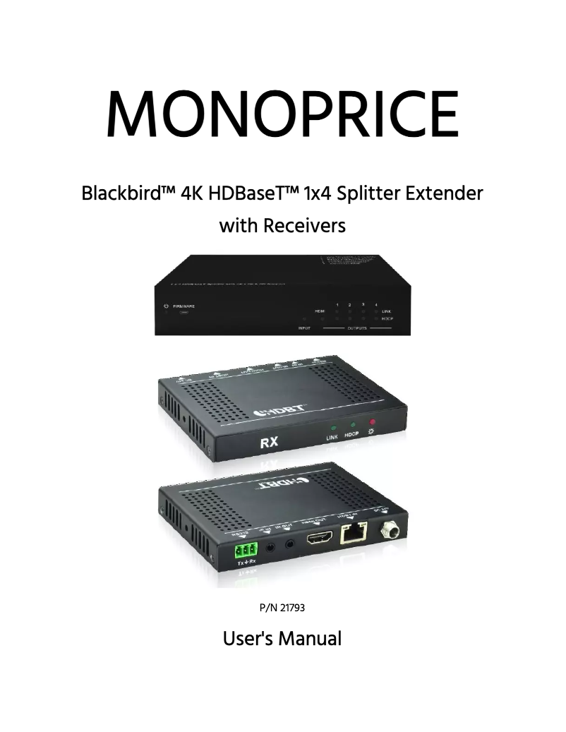 Image de la première page du manuel de l'appareil Blackbird 4K HDBaseT 1x4 Splitter Extender