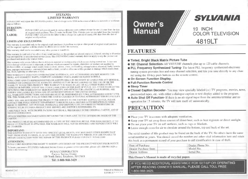 Page 1 de la notice Manuel utilisateur Sylvania 4819LT