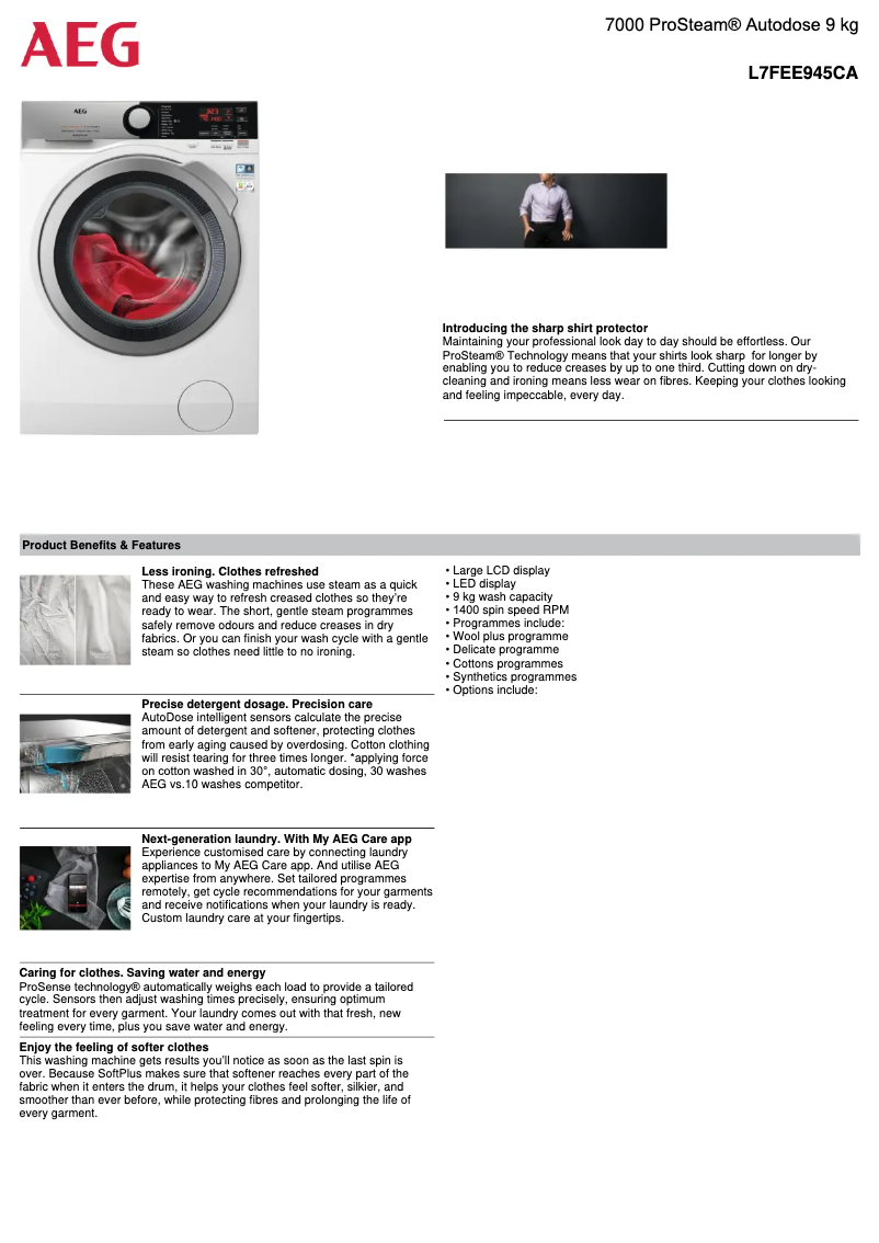 Page n°1 - Fiche technique AEG L7FEE945CA