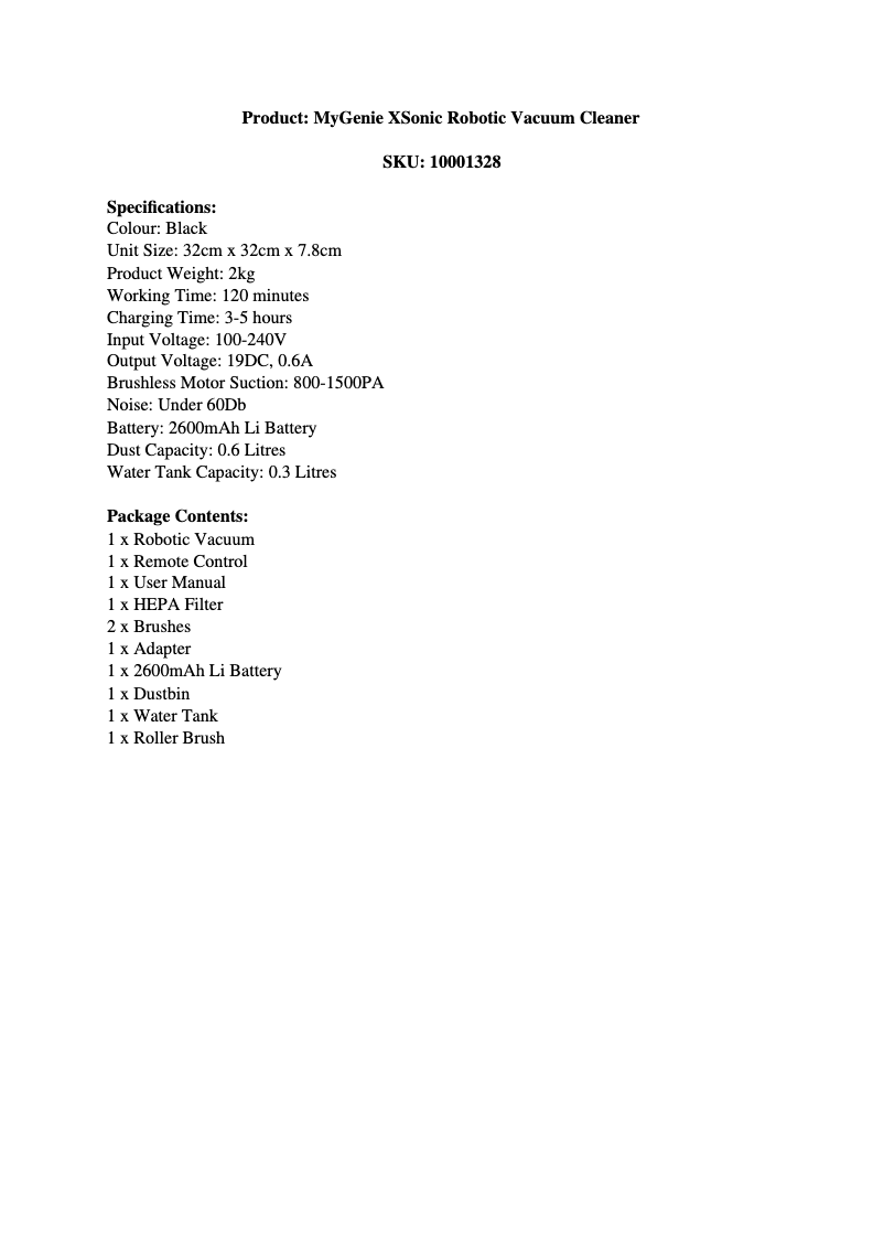 Page n°1 - Fiche technique MyGenie XSonic