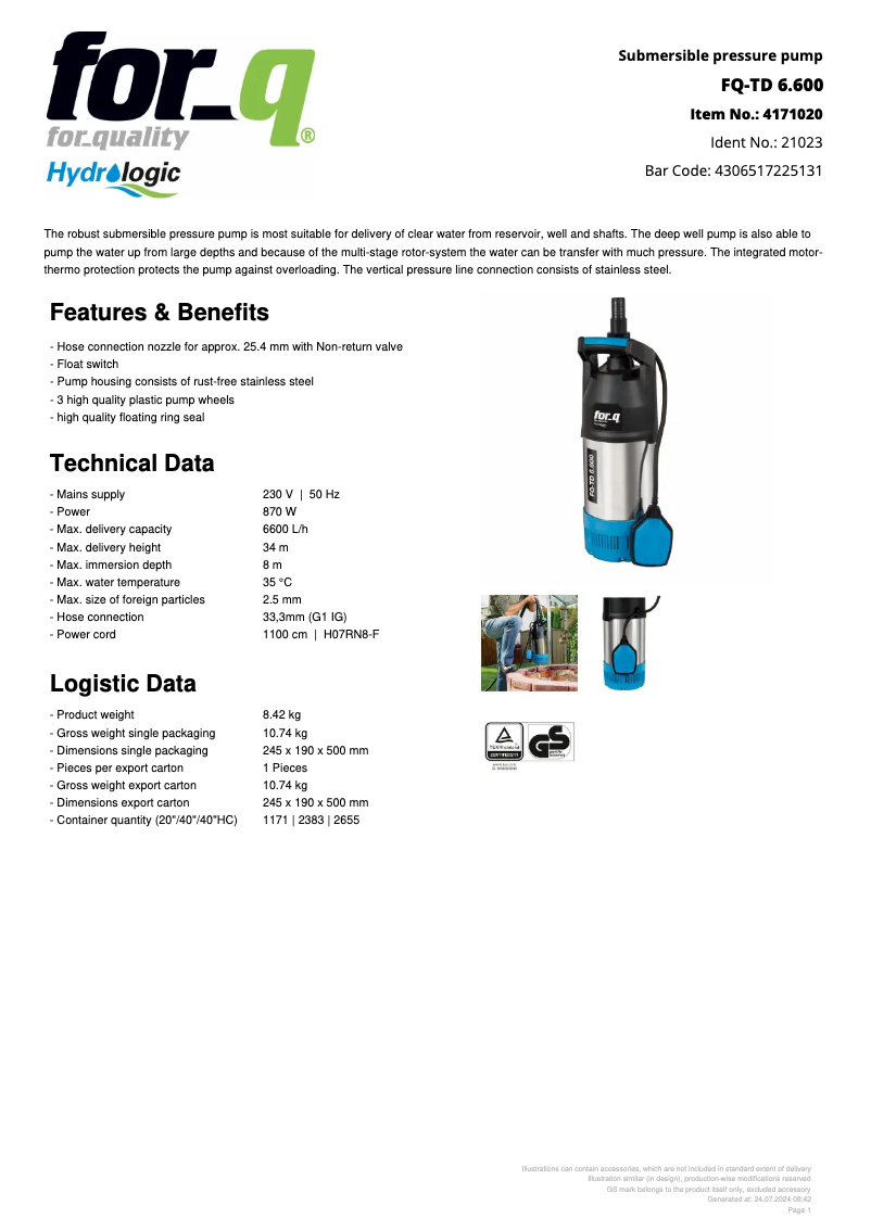 Image de la première page du manuel de l'appareil FQ-TD 6.600