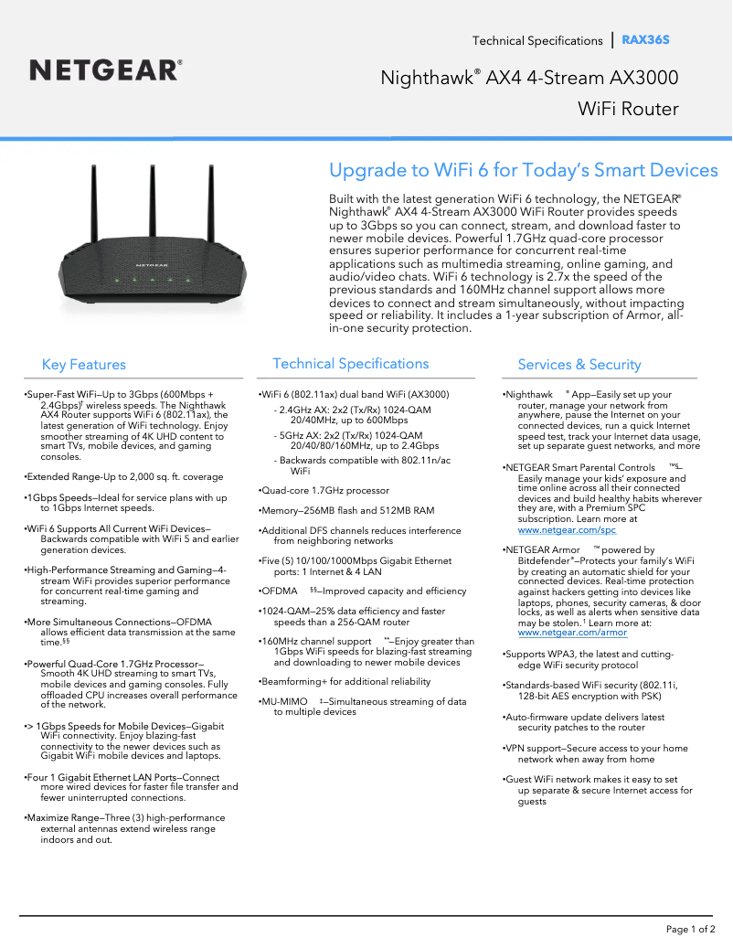 Page 1 de la notice Fiche technique Netgear Nighthawk RAX36S