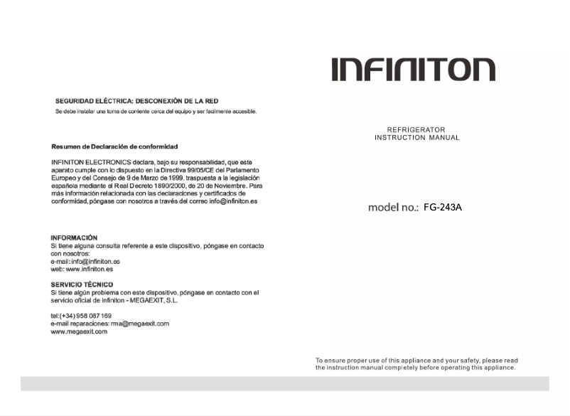 Page 1 de la notice Manuel utilisateur Infiniton FG-243A