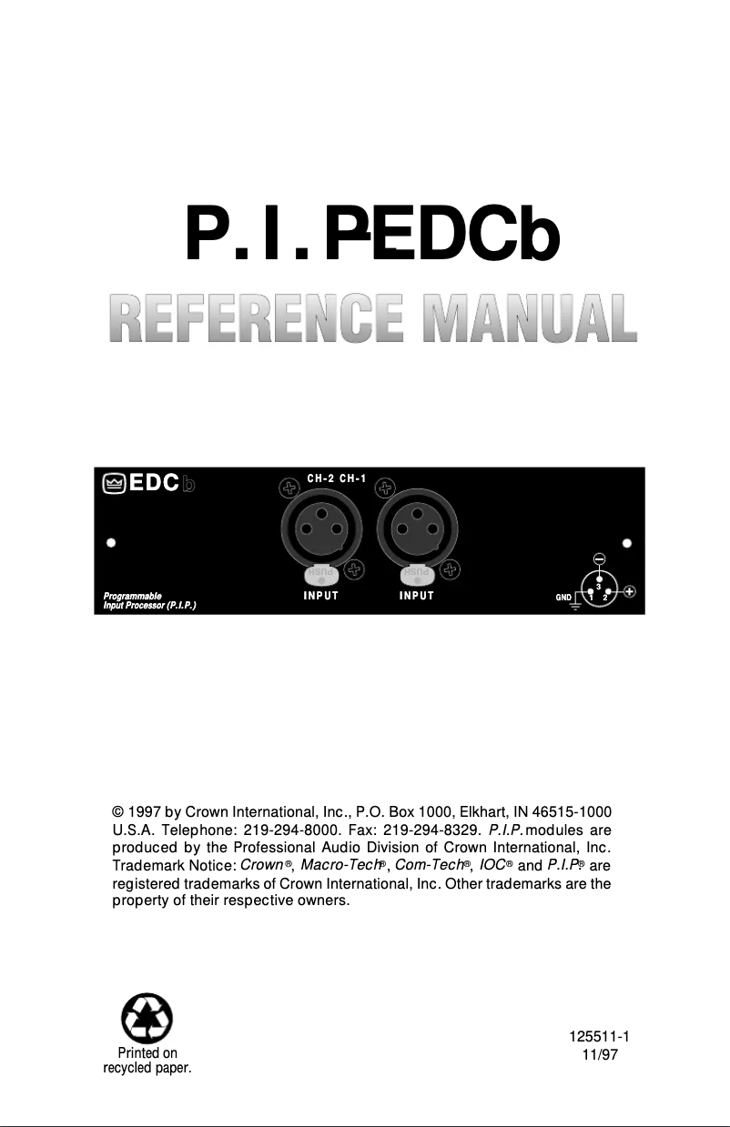 Page 1 de la notice Manuel utilisateur Crown P.I.P.-EDCb