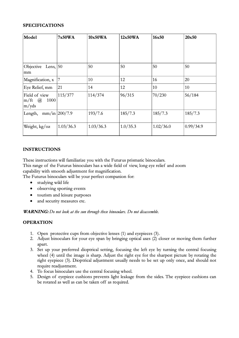 Página 1 del manual Manual de usuario Yukon Futurus 10x50WA