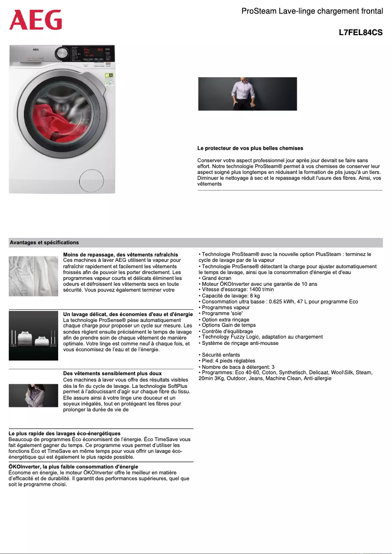 Image de la première page du manuel de l'appareil L7FEL84CS