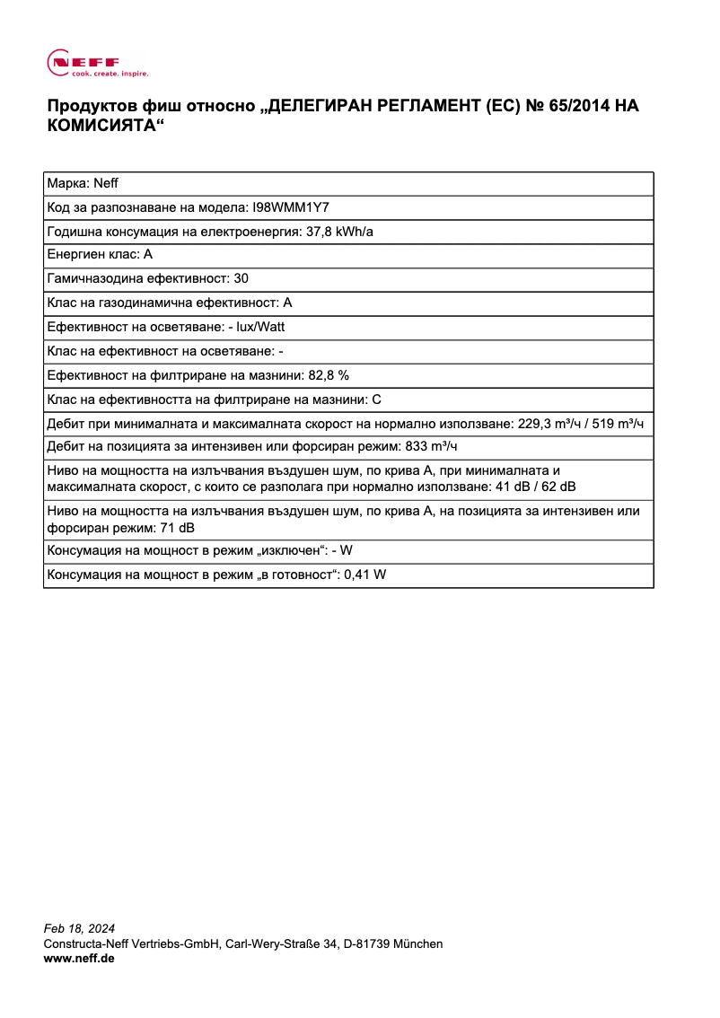 Page n°1 - Fiche technique Neff I98WMM1Y7
