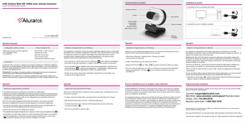 Page 1 de la notice Guide de démarrage rapide Aluratek AWCL05F