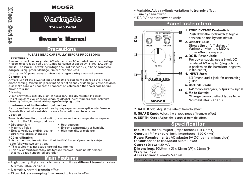 Page n°1 - Manuel utilisateur Mooer Varimolo