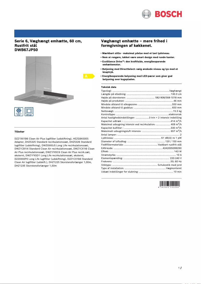 Page 1 de la notice Brochure Bosch DWB67JP50