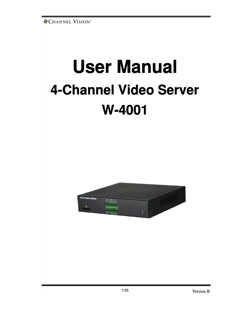 Page n°1 - Manuel utilisateur Channel Vision W-4001