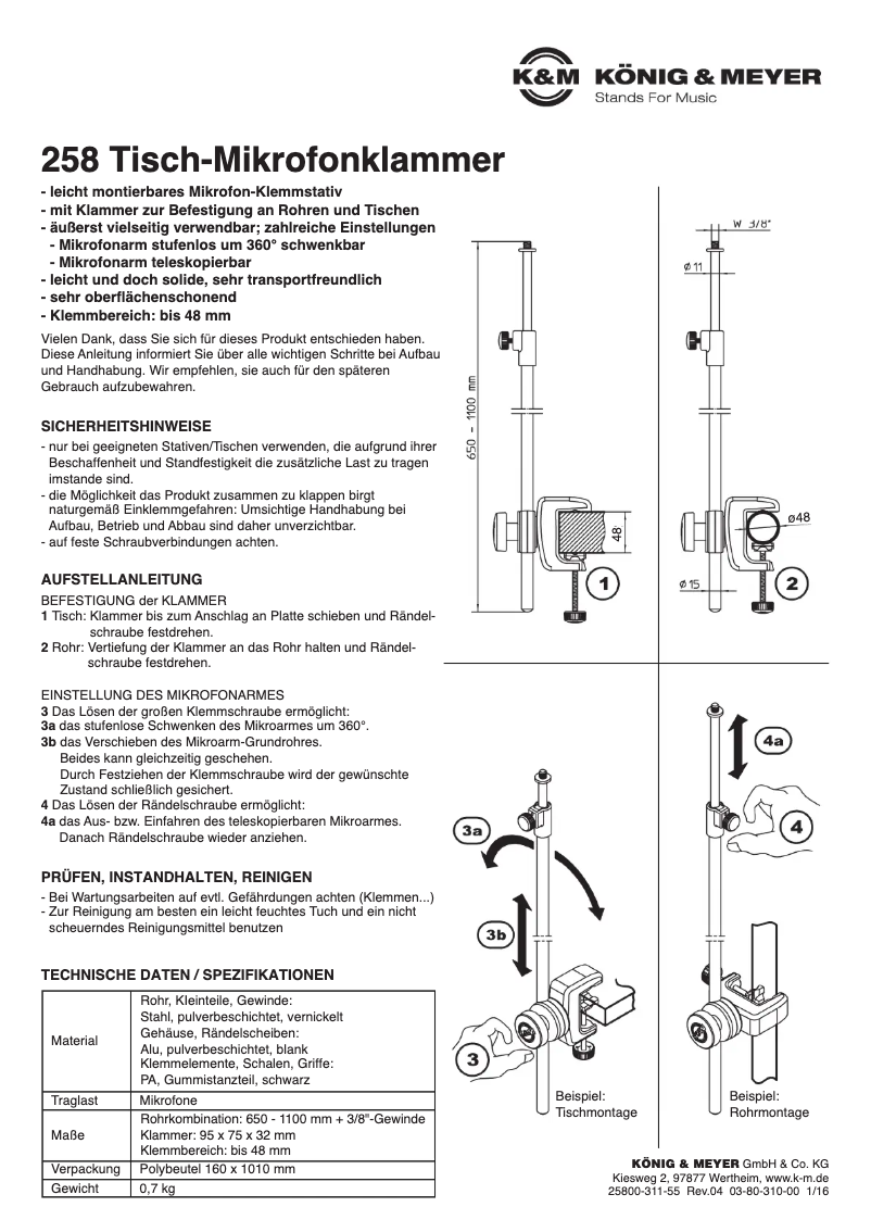 Page 1 de la notice Manuel utilisateur Konig & Meyer 258