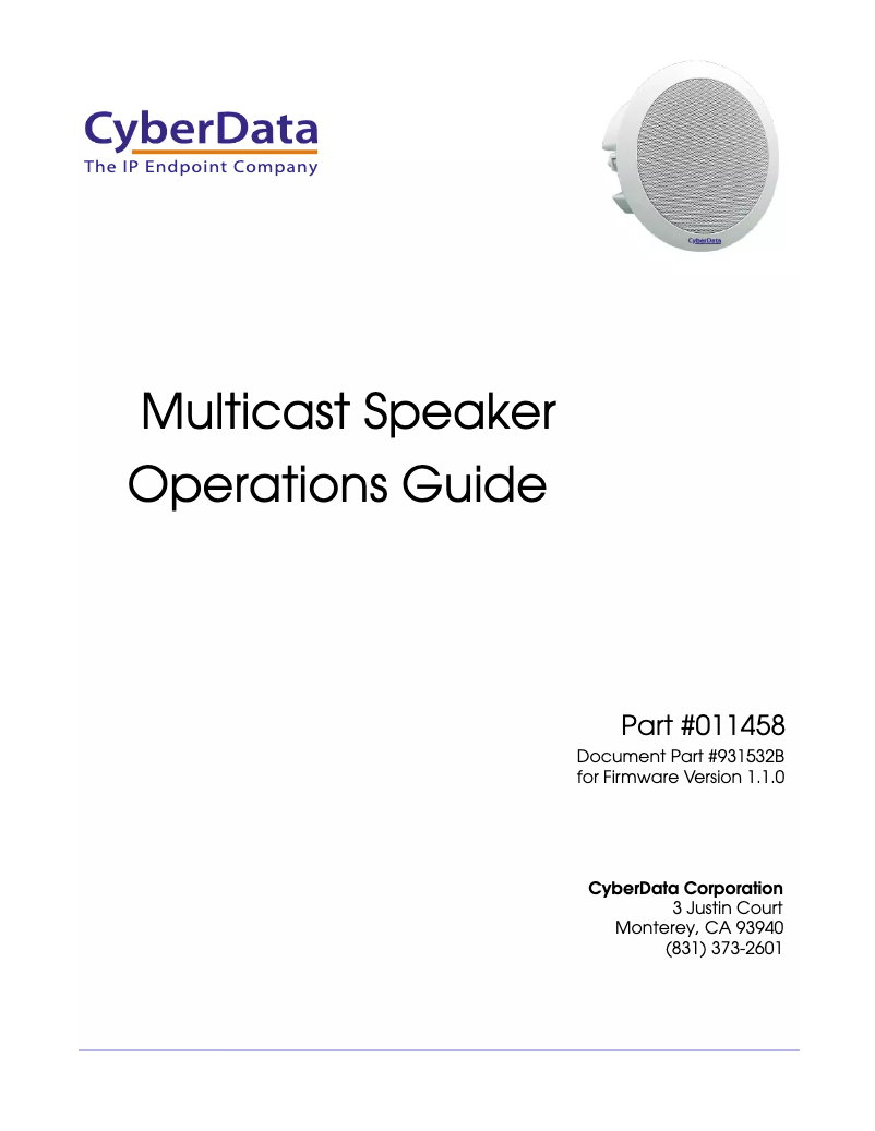 Page n°1 - Manuel utilisateur CyberData Systems 011458